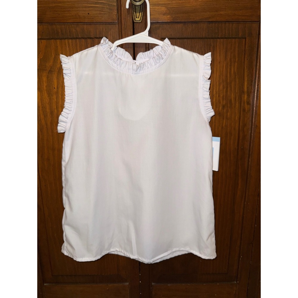 Bella Bliss Girls White Ruffle Neck Sleeveless Blouse Top Size 10 NEW